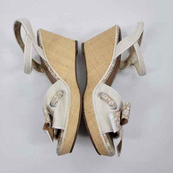 Sperry Floral Bow Tie Adjustable Strappy Wedges White Leather Size 7.5M - Picture 4 of 7